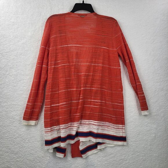TOMMY HILFIGER womens L orange with blue white stripe open front cardigan - Picture 2 of 6